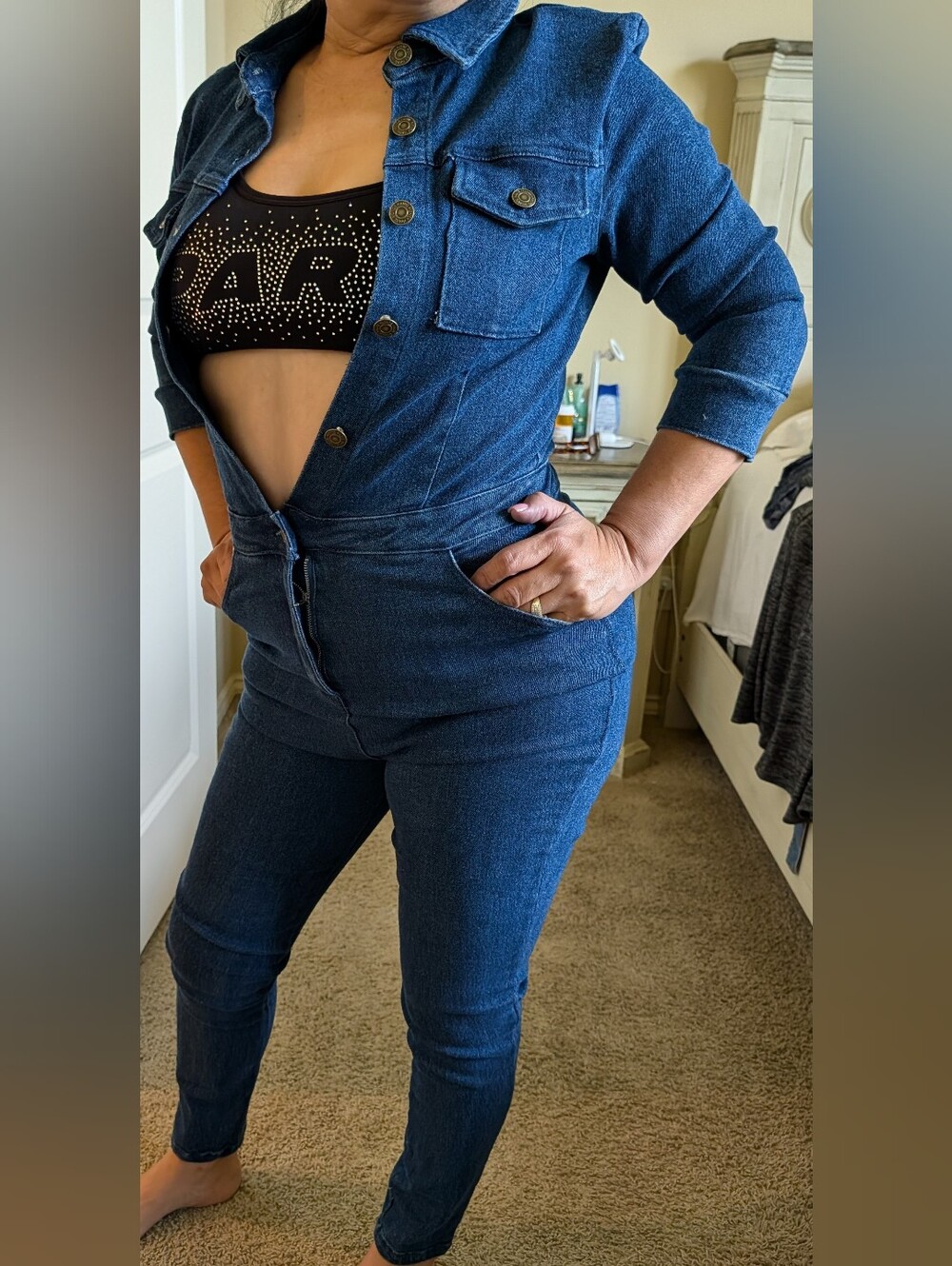 Haute Monde Dark Blue Denim Jumpsuit Overalls